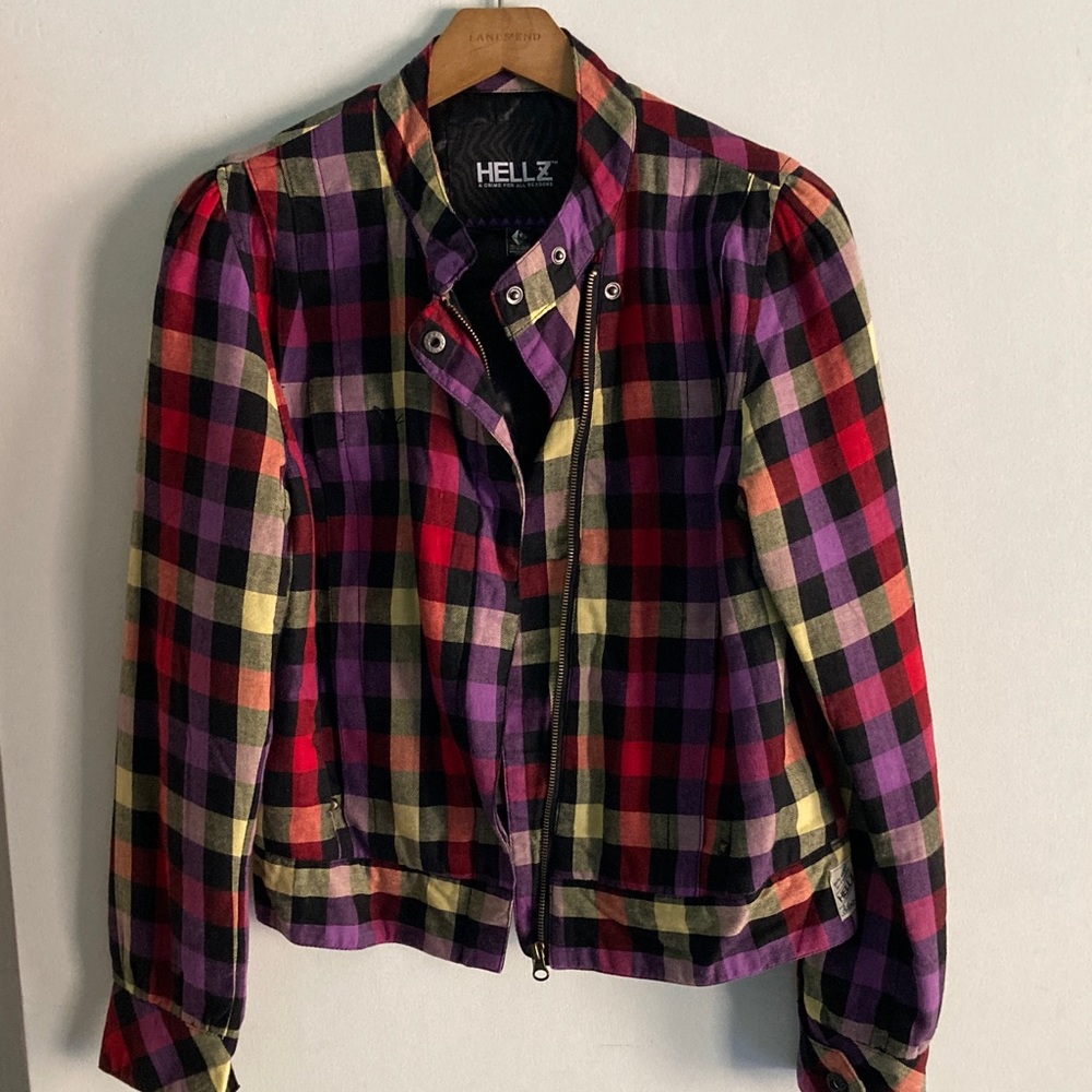 Hellz Plaid Cotton Grunge Jacket Womens Size M Zip Front Vintage 90’s Seattle